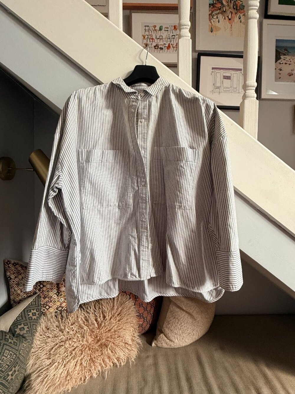 Everlane Boxy Oxford in Black/White Stripe (XL)